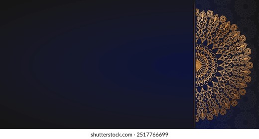 Luxury ornamental mandala design background in gold, Luxury wedding invitation, Ornamental floral corner frame, Islamic black and Blue background with gold mandala decoration, Ramadan Style Background