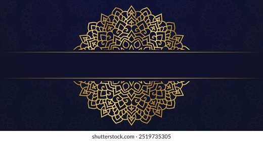 Luxury ornamental mandala design Blue background in gold, Luxury wedding invitation, Ornamental floral corner frame, Islamic black background with gold mandala decoration