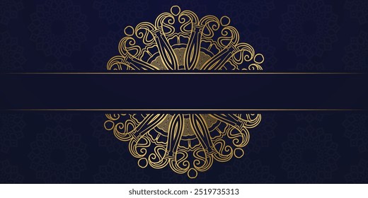 Luxury ornamental mandala design Blue background in gold, Luxury wedding invitation, Ornamental floral corner frame, Islamic black background with gold mandala decoration