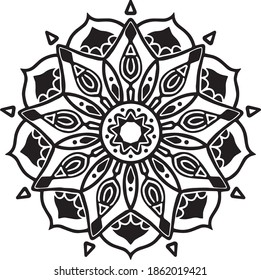 Diseño de patrón de Mandala ornamental de lujo en color blanco y negro Diseño de iluminación de vectores