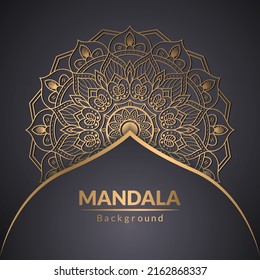 Diseño de manala ornamental de lujo con color dorado, fondo mandala.