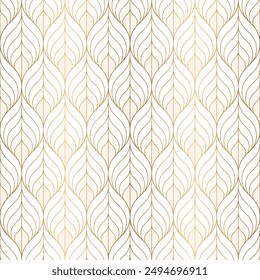 Luxury ornamental seamless ogee pattern with golden wavy line. Oriental geometric repeat background vector.