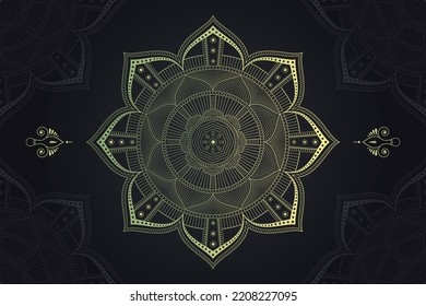 Luxury Ornamental Vector Mandala Background Design With Golden Color For Print, Decoration, Wedding Cards, Invitation Cards. Henna Tattoo Mandala. Mehndi Style.