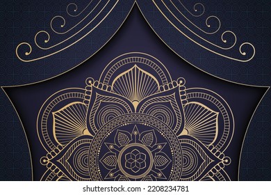 Luxury Ornamental Vector Mandala Background Design With Golden Color For Print, Decoration, Wedding Cards, Invitation Cards. Henna Tattoo Mandala. Mehndi Style.