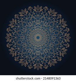 Luxury ornamental wedding invitation mandala design background in gold color