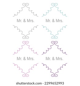 Luxury Ornamental Wedding Labels Set Mr. and Mrs. isolated On White