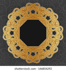 Luxury ornate frame. Gold frame on a black patterned background