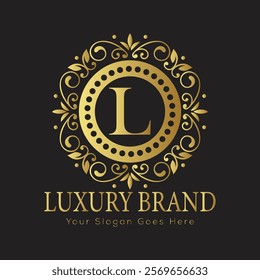 Luxury Ornate Letter L Logo with Floral Frame and Dots

