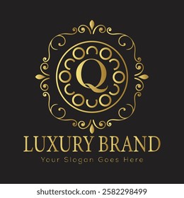 Luxury Ornate Letter Logo with Circular Frame and Dots

