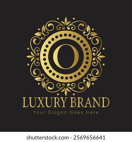 Luxury Ornate Letter O Logo with Floral Frame and Dots

