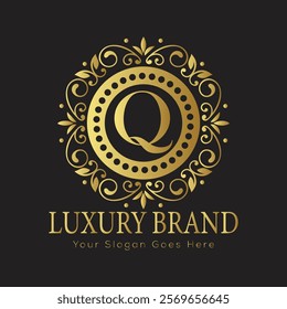 Luxury Ornate Letter Q Logo with Floral Frame and Dots

