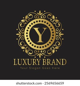 Luxury Ornate Letter Y Logo with Floral Frame and Dots

