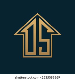 Logotipo de la casa del OS de lujo - elegante letra de oro OS en fondo oscuro para Premium Real Estate