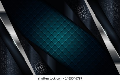 Luxury overlap layers background. Realistic navy blue combine with silver and black line textured background