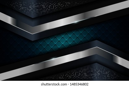 Luxury overlap layers background. Realistic navy blue combine with silver and black line textured background