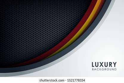 Luxury overlap layers background. Realistic white layers with light effect on textured black hexagon background.