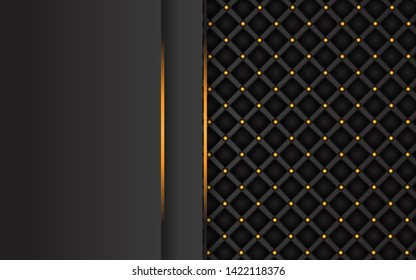 Luxury overlap paper structure black background on the realistic 3d leather a combination wit golden light. Blank space for text and background design