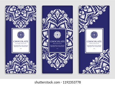 Luxury packaging design of chocolate bars. Vintage vector ornament template. Elegant, classic elements. Great for food, drink and other package types. Can be used for background and wallpaper. 