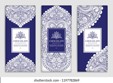 Luxury packaging design of chocolate bars. Vintage vector ornament template. Elegant, classic elements. Great for food, drink and other package types. Can be used for background and wallpaper. 