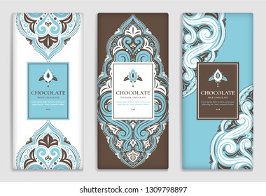 Luxury packaging design of chocolate bars. Vintage vector ornament template. Elegant, classic elements. Great for food, drink and other package types. Can be used for background and wallpaper.
