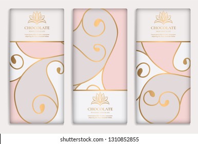Diseño de embalaje de lujo de barras de chocolate. Plantilla de ornamento vectorial vintage. Elementos elegantes y clásicos. Ideal para comidas, bebidas y otros tipos de paquetes. Se puede utilizar para fondo y papel tapiz.