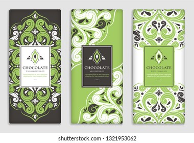 Luxury packaging design of chocolate bars. Vintage vector ornament template. Elegant, classic elements. Great for food, drink and other package types. Can be used for background and wallpaper.