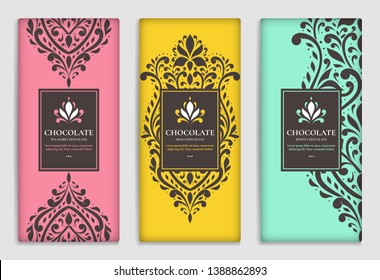 Luxury packaging design of chocolate bars. Great for food and drink or other package types. Vector ornament template with vintage elements. Can be used for background and wallpaper.