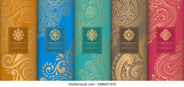 Luxury packaging design of chocolate bars. Vintage vector ornament template. Elegant, classic elements. Great for food, drink and other package types. Can be used for background and wallpaper.