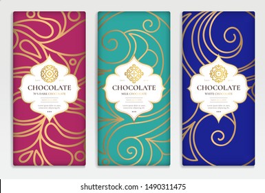Luxury packaging design of chocolate bars. Vintage vector ornament template. Elegant, classic elements. Great for food, drink and other package types. Can be used for background and wallpaper.