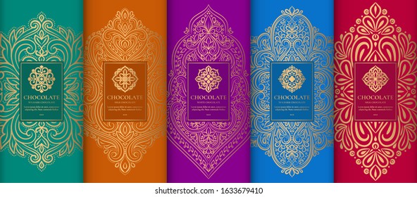 Luxury packaging design of chocolate bars. Vintage vector ornament template. Elegant, classic elements. Great for food, drink and other package types. Can be used for background and wallpaper.