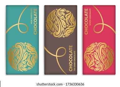 Luxury packaging design of chocolate bars. Vintage vector ornament template. Elegant, classic elements. Great for food, drink and other package types. Can be used for background and wallpaper.