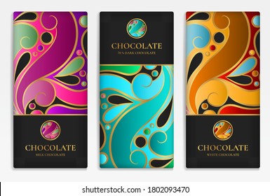 Diseño de embalaje de lujo de barras de chocolate. Plantilla de ornamento vectorial vintage. Elementos elegantes y clásicos. Ideal para comidas, bebidas y otros tipos de paquetes. Se puede usar para fondo y fondo de pantalla.