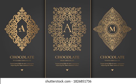 Luxury packaging design of chocolate bars. Vintage vector ornament template. Elegant, classic elements. Great for food, drink and other package types. Can be used for background and wallpaper.