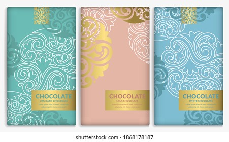 Luxury packaging design of chocolate bars. Vintage vector ornament template. Elegant, classic elements. Great for food, drink and other package types. Can be used for background and wallpaper.