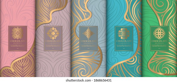 Luxury packaging design of chocolate bars. Vintage vector ornament template. Elegant, classic elements. Great for food, drink and other package types. Can be used for background and wallpaper.