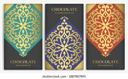 Luxury packaging design of chocolate bars. Vintage vector ornament template. Elegant, classic elements. Great for food, drink and other package types. Can be used for background and wallpaper.