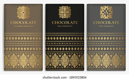 Luxury packaging design of chocolate bars. Vintage vector ornament template. Elegant, classic elements. Great for food, drink and other package types. Can be used for background and wallpaper.