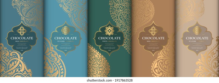 Luxury packaging design of chocolate bars. Vintage vector ornament template. Elegant, classic elements. Great for food, drink and other package types. Can be used for background and wallpaper.