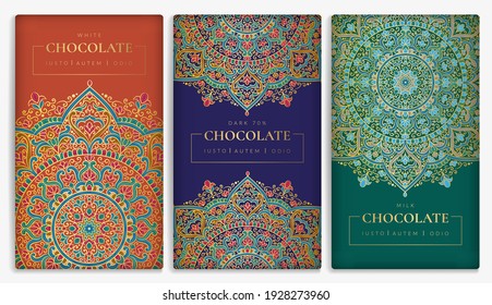 Luxury packaging design of chocolate bars. Vintage vector ornament template. Elegant, classic elements. Great for food, drink and other package types. Can be used for background and wallpaper.