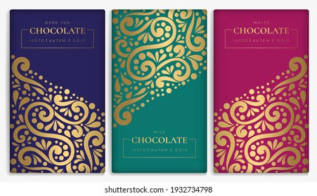 Luxury packaging design of chocolate bars. Vintage vector ornament template. Elegant, classic elements. Great for food, drink and other package types. Can be used for background and wallpaper.