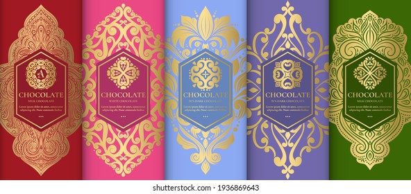 Luxury packaging design of chocolate bars. Vintage vector ornament template. Elegant, classic elements. Great for food, drink and other package types. Can be used for background and wallpaper.