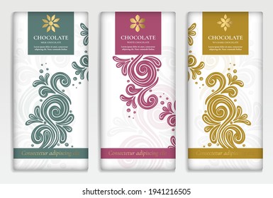 Luxury packaging design of chocolate bars. Vintage vector ornament template. Elegant, classic elements. Great for food, drink and other package types. Can be used for background and wallpaper.