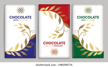 Luxury packaging design of chocolate bars. Vintage vector ornament template. Elegant, classic elements. Great for food, drink and other package types. Can be used for background and wallpaper.