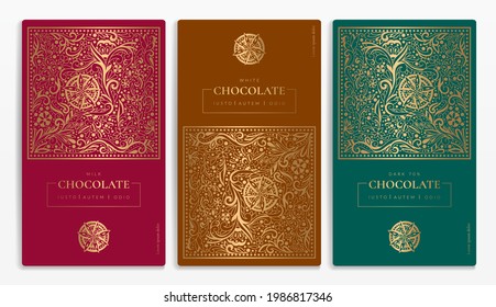 Luxury packaging design of chocolate bars. Vintage vector ornament template. Elegant, classic elements. Great for food, drink and other package types. Can be used for background and wallpaper.