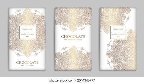 Luxury packaging design of chocolate bars. Vintage vector ornament template. Elegant, classic elements. Great for food, drink and other package types. Can be used for background and wallpaper.