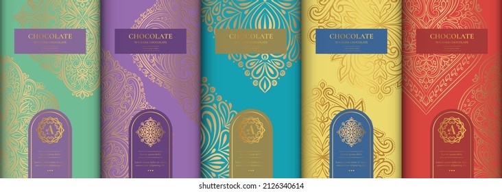 Luxury packaging design of chocolate bars. Vintage vector ornament template. Elegant, classic elements. Great for food, drink and other package types. Can be used for background and wallpaper.