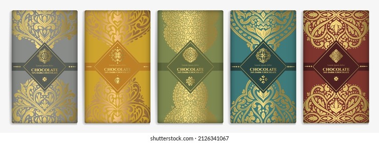 Luxury packaging design of chocolate bars. Vintage vector ornament template. Elegant, classic elements. Great for food, drink and other package types. Can be used for background and wallpaper.