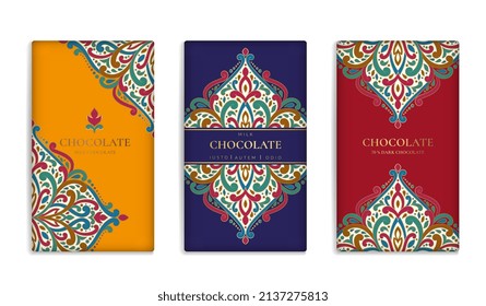 Luxury packaging design of chocolate bars. Vintage vector ornament template. Elegant, classic elements. Great for food, drink and other package types. Can be used for background and wallpaper.