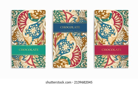 Luxury packaging design of chocolate bars. Vintage vector ornament template. Elegant, classic elements. Great for food, drink and other package types. Can be used for background and wallpaper.