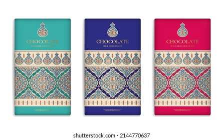 Luxury packaging design of chocolate bars. Vintage vector ornament template. Elegant, classic elements. Great for food, drink and other package types. Can be used for background and wallpaper.